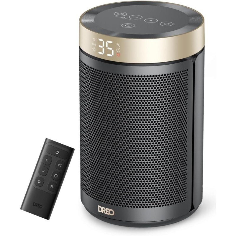 Dreo Calefactor Bajo Consumo Cerámico, con Termostato Portátil, Temporizador 12H, Modo Eco y Ventilador, 1500W PTC Rápido y