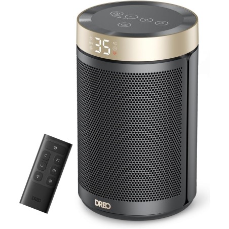 Dreo Calefactor Bajo Consumo Cerámico, con Termostato Portátil, Temporizador 12H, Modo Eco y Ventilador, 1500W PTC Rápido y