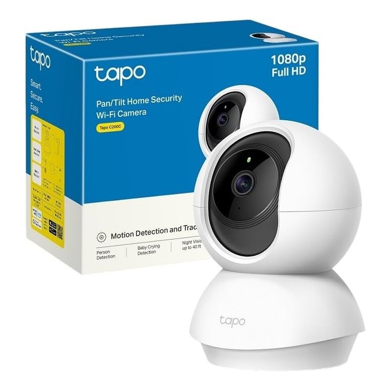 Tapo Cámara de vigilancia WiFi interior 360° 1080p C200C, visión nocturna, notificaciones en tiempo real, detección de personas,