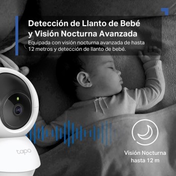 Tapo Cámara de vigilancia WiFi interior 360° 1080p C200C, visión nocturna, notificaciones en tiempo real, detección de personas,