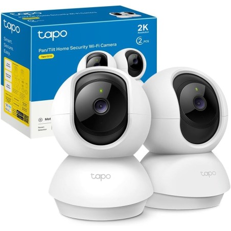 Tapo C210(2-Pack) - Cámara IP WiFi 360° Cámara de Vigilancia 2K (3MP),Visión Nocturna Admite Tarjeta SD hasta 512 GB, Detección
