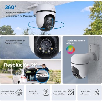 Tapo C51A - Cámara de vigilancia Wi-Fi para Exteriores 360°, visión Nocturna a Todo Color 2k (3 MP), detección Personas con IA