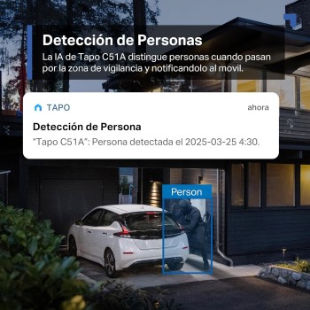 Tapo C51A - Cámara de vigilancia Wi-Fi para Exteriores 360°, visión Nocturna a Todo Color 2k (3 MP), detección Personas con IA