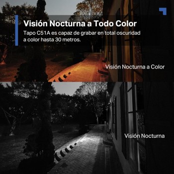 Tapo C51A - Cámara de vigilancia Wi-Fi para Exteriores 360°, visión Nocturna a Todo Color 2k (3 MP), detección Personas con IA