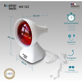 Boston Tech WE122 Lámpara de infrarrojos sobremesa fisioterapia dispositivo Termico potencia 200W alivio dolores y tensiones