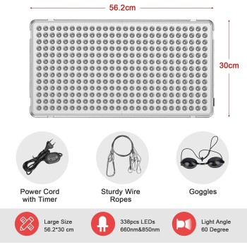 Lámpara Luz Roja, Profey Lámpara Infrarroja Combinación de 660nm y 850nm, Lámpara de Luz Roja de 338 LED con Temporizador, Luz