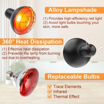 Rkdely Lámparas Infrarrojas, 150W Lampara Infrarrojos, Lampara Luz Roja con Temporizador, Lámparas de Calor Infrarrojo con