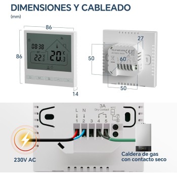 Beok Termostato Calefaccion WiFi para Caldera.Termostato con Alexa Control Vocal termostato Tuya Programable Inalámbrico Digital