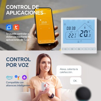Beok Termostato Calefaccion WiFi para Caldera.Termostato con Alexa Control Vocal termostato Tuya Programable Inalámbrico Digital