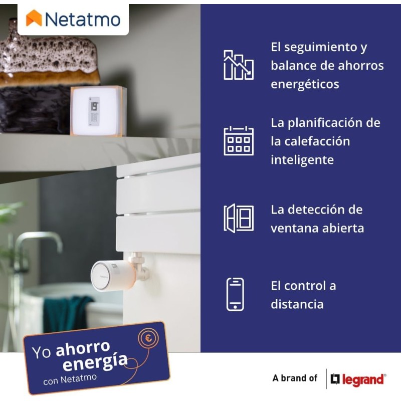 Netatmo Termostato Inteligente y Conectado de Ahorro de energía, WiFi, controla la calefacción de Forma remota Mediante la