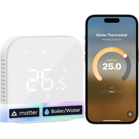 Meross Termostato Calefaccion WiFi Matter, Termostato WiFi Caldera Gas Condensación, Compatible con Alexa, Google Assistant y