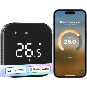 Meross Termostato Calefaccion WiFi Matter, Termostato WiFi Caldera Gas Condensación, Compatible con Alexa, Google Assistant y