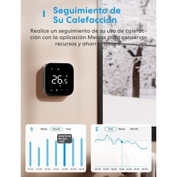 Meross Termostato Calefaccion WiFi Matter, Termostato WiFi Caldera Gas Condensación, Compatible con Alexa, Google Assistant y