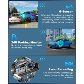 Dash CAM Coche, 4K Dashcam con Tarjeta 64G, Camara Vigilancia Coche Desmontable, Cámara Coche Grabadora, Super Visión, WiFi &