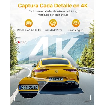 Cámara de Coche WiFi GKU Dashcam UHD 4K 2160P con Tarjeta 64G, Super Visión Nocturna, WDR, Diseño Ultra-Compacto, Gran Angular