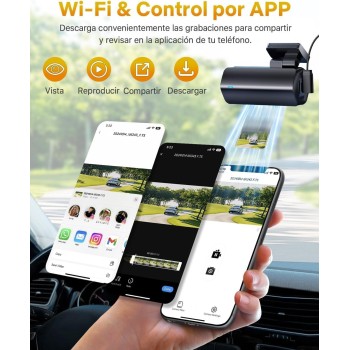 Cámara de Coche WiFi GKU Dashcam UHD 4K 2160P con Tarjeta 64G, Super Visión Nocturna, WDR, Diseño Ultra-Compacto, Gran Angular