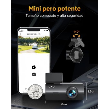 Cámara de Coche WiFi GKU Dashcam UHD 4K 2160P con Tarjeta 64G, Super Visión Nocturna, WDR, Diseño Ultra-Compacto, Gran Angular