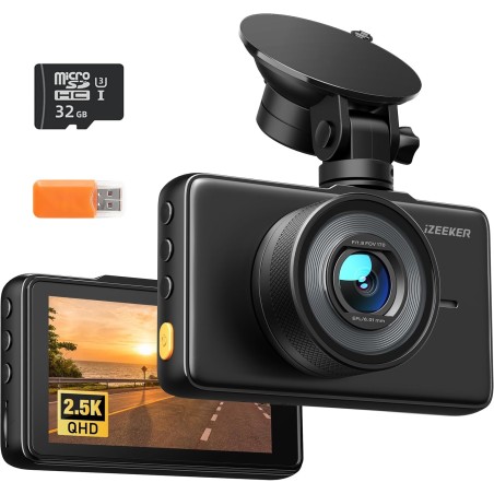 iZEEKER 2.5K Dashcam, Dash CAM Coche 1440P con Tarjeta SD de 32 GB, Camara Coche Grabadora, Pantalla IPS de 3", Visión Nocturna,