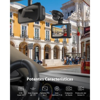 iZEEKER 2.5K Dashcam, Dash CAM Coche 1440P con Tarjeta SD de 32 GB, Camara Coche Grabadora, Pantalla IPS de 3", Visión Nocturna,