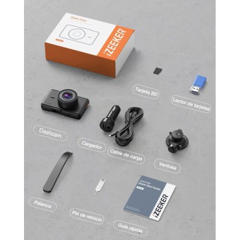 iZEEKER 2.5K Dashcam, Dash CAM Coche 1440P con Tarjeta SD de 32 GB, Camara Coche Grabadora, Pantalla IPS de 3", Visión Nocturna,