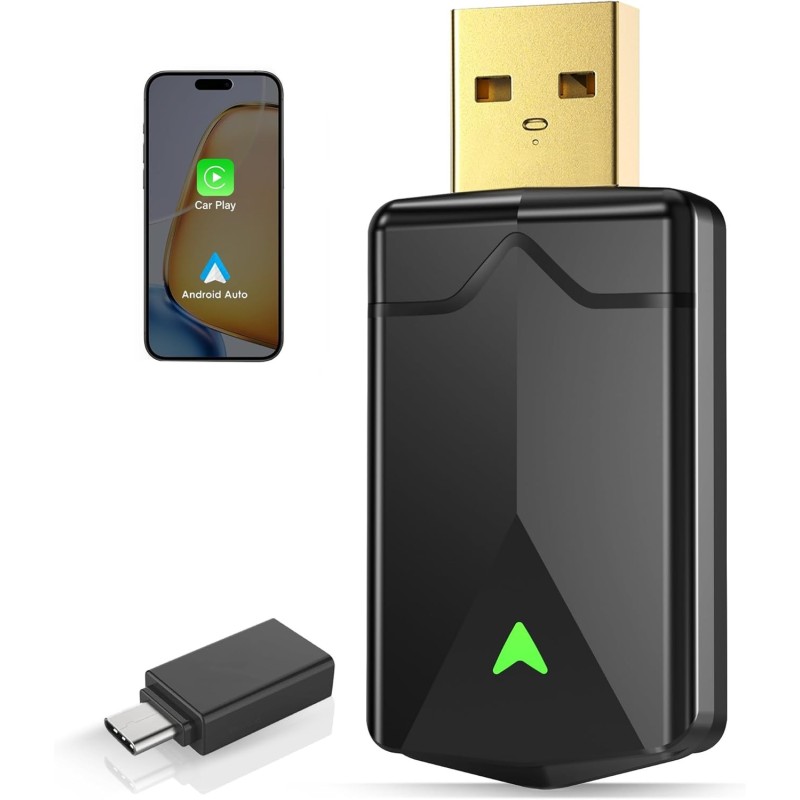 Adaptador CarPlay Inalámbrico – Adaptador Android Auto Inalámbrico, Wi-Fi 5,8GHz Plug & Play, Mini y Estable, iOS 10+/Android