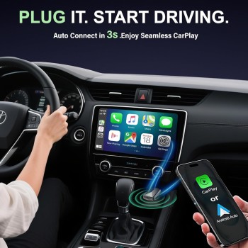 Adaptador CarPlay Inalámbrico – Adaptador Android Auto Inalámbrico, Wi-Fi 5,8GHz Plug & Play, Mini y Estable, iOS 10+/Android