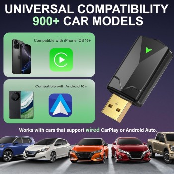 Adaptador CarPlay Inalámbrico – Adaptador Android Auto Inalámbrico, Wi-Fi 5,8GHz Plug & Play, Mini y Estable, iOS 10+/Android