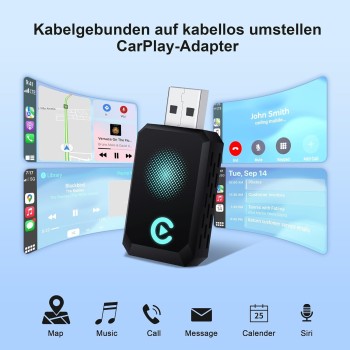 CarPlay Wireless Adapter 2025 Upgrade CarPlay Dongle Convierte Cable a Inalámbrico para iPhone, USB C/A Plug and Play Adaptador