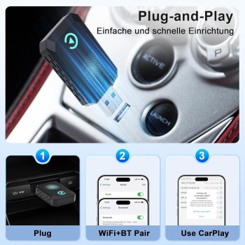 CarPlay Wireless Adapter 2025 Upgrade CarPlay Dongle Convierte Cable a Inalámbrico para iPhone, USB C/A Plug and Play Adaptador