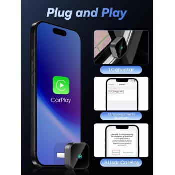 H3 Adaptador CarPlay Inalámbrico para iPhone - Convertidor de Cableado a Inalámbrico, Plug and Play USB-A/Type-C, Compatible con