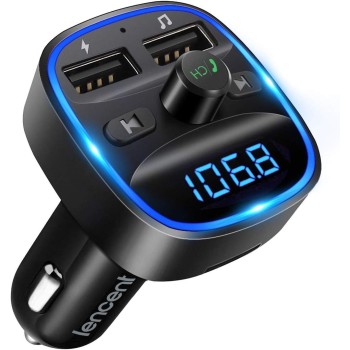 LENCENT Transmisor FM Bluetooth para Coche, Manos Libres Inalámbrico Reproductor MP3 Coche, Adaptador de Radio con Dual USB