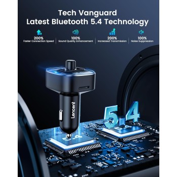 LENCENT Transmisor FM Bluetooth para Coche, Manos Libres Inalámbrico Reproductor MP3 Coche, Adaptador de Radio con Dual USB