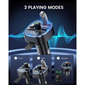 LENCENT Transmisor FM Bluetooth para Coche, Manos Libres Inalámbrico Reproductor MP3 Coche, Adaptador de Radio con Dual USB