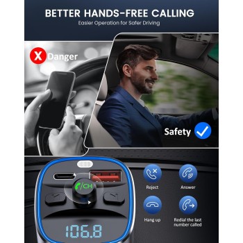 LENCENT Transmisor FM Bluetooth para Coche, Manos Libres Inalámbrico Reproductor MP3 Coche, Adaptador de Radio con Dual USB