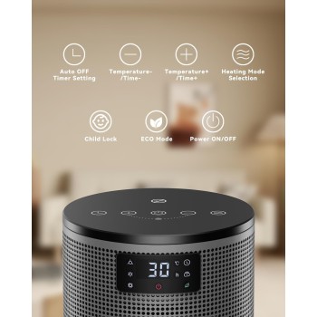 Calefactor Bajo Consumo,1500W PTC Ceramico Radiador Electrico, 4 Modos, Temporizador 8H, Modo ECO, Protección