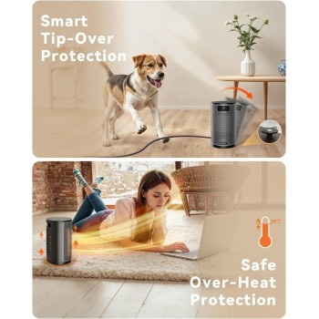 Calefactor Bajo Consumo,1500W PTC Ceramico Radiador Electrico, 4 Modos, Temporizador 8H, Modo ECO, Protección