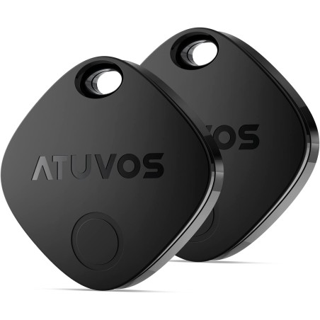 ATUVOS Air Tag Smart Tracker 2 Pack Negro, Buscador de Objetos Bluetooth Funciona con Buscar Apple (Sólo iOS, Android no