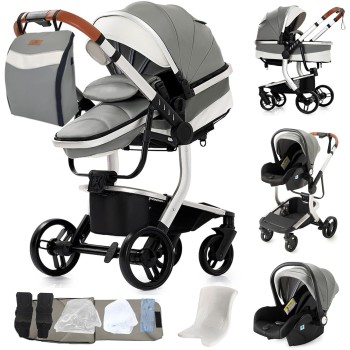 Eléctrico Inteligente Carrito Bebe, Multifuncional Carro Bebe, Cochecito Bebes con Cojín de Asiento Extraíble, Carros Para Bebe