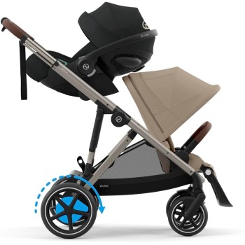 CYBEX Cochecito dorado e-GAZELLE S, máx. 22 kg (modo individual) / 2x 22 kg (modo dúo), sistema todo en 1 con accionamiento