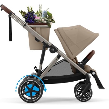 CYBEX Cochecito dorado e-GAZELLE S, máx. 22 kg (modo individual) / 2x 22 kg (modo dúo), sistema todo en 1 con accionamiento