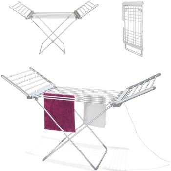 Fishtec - Tendedero eléctrico Plegable de Aluminio - 18 Barras - 230 W - 145 cm - Aluminio Plata - Calor - para Ropa de hogar -