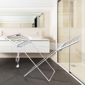 Fishtec - Tendedero eléctrico Plegable de Aluminio - 18 Barras - 230 W - 145 cm - Aluminio Plata - Calor - para Ropa de hogar -