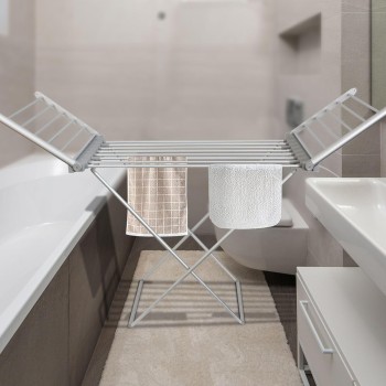 Fishtec - Tendedero eléctrico Plegable de Aluminio - 18 Barras - 230 W - 145 cm - Aluminio Plata - Calor - para Ropa de hogar -