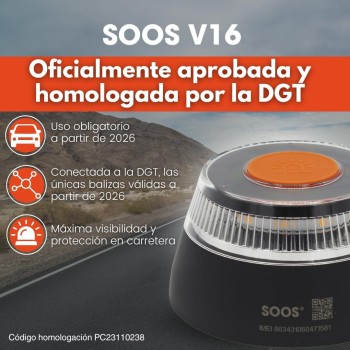 SOOS Luz Emergencia Coche Homologado DGT, con SIM y Datos Pagados hasta 2038, Baliza v16 Homologada dgt con Geolocalizador,