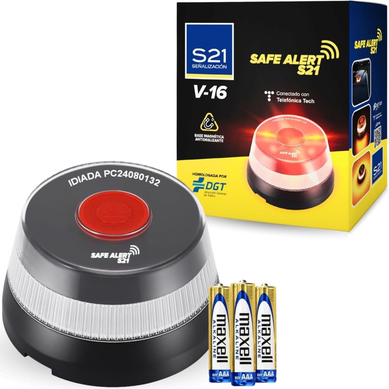 Señalización Baliza V16 Luz de Emergencia para Coche Homologada DGT con Tarjeta SIM Movistar Incluida y Activada Pack V-16,