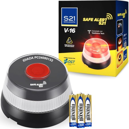 Señalización Baliza V16 Luz de Emergencia para Coche Homologada DGT con Tarjeta SIM Movistar Incluida y Activada Pack V-16,