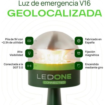 LEDONE Connected - Baliza V16 Obligatoria DGT en 2026. Homologada y con Geolocalizador con SIM Telefónica y Datos Gratis hasta