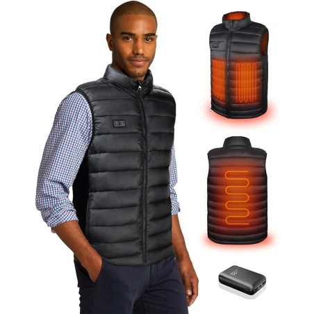 Loowoko Chaleco calefactable hombre con bateria 10000mah, chaqueta calefactable sin mangas ligera, 3 niveles de calor + 4 zonas,