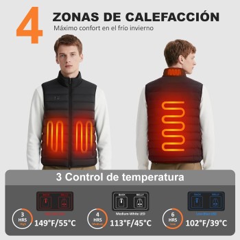 Chaleco Calefactable Hombre, Chaqueta Calefactable Hombre con Batería de 10000 mAh, Chaleco Termico Eléctrico Ligero con 4 Zonas