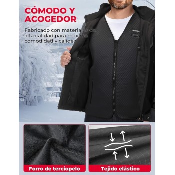 KEMIMOTO Chalecos Calefactable, Chalecos Calefactables Hombres 6 Zonas de Calor con Función de Luces Apagadas, Tela de Buceopara